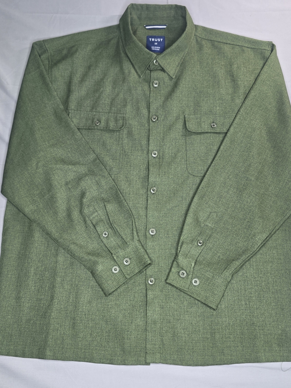 Trust Men's 3X Green Long Sleeve Utility Work Shirt 100% Polyester 2 Pocket
